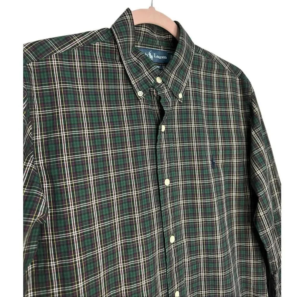 Ralph Lauren Button Down Casual Plaid Shirt 100% Cotton Size‎ Small Green